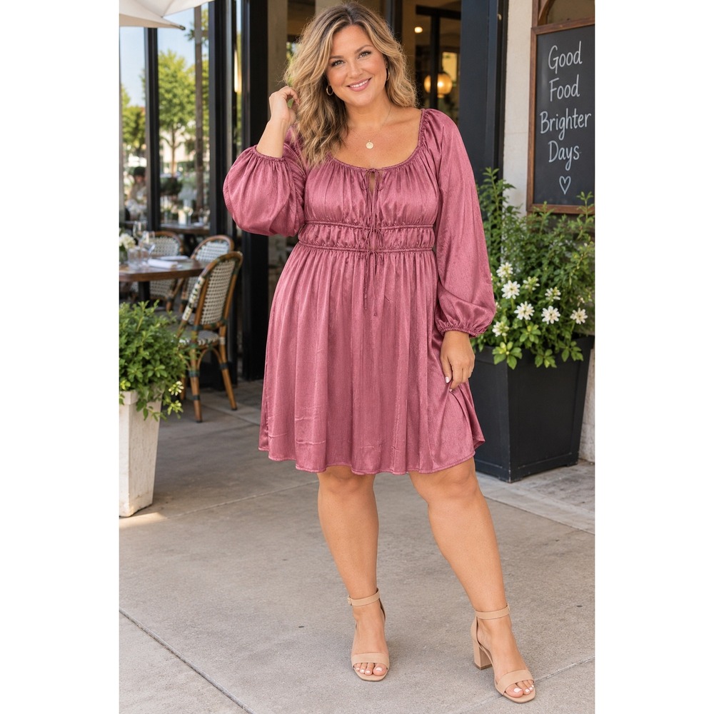 Arula Beautiful B Mauve Satin Smocked Mini Dress 2X NWT